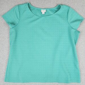 Jaclyn Smith Teal Green Textured Chevron Short Sleeve Top XXL 848211054265